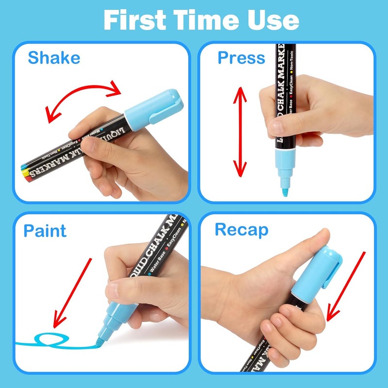 BainGesk 30 Colors Liquid Chalk Markers, Dust-Free Erasable Pens for Blackboards, Chalk Markers for Chalkboard, Windows, Glass, Mirror, Acrylic Dry Erase Board, 6mm Reversible Bullet & Chisel Tip - Image 5